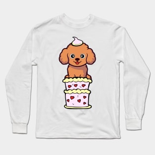 Brown dog Jumping out of a cake Long Sleeve T-Shirt